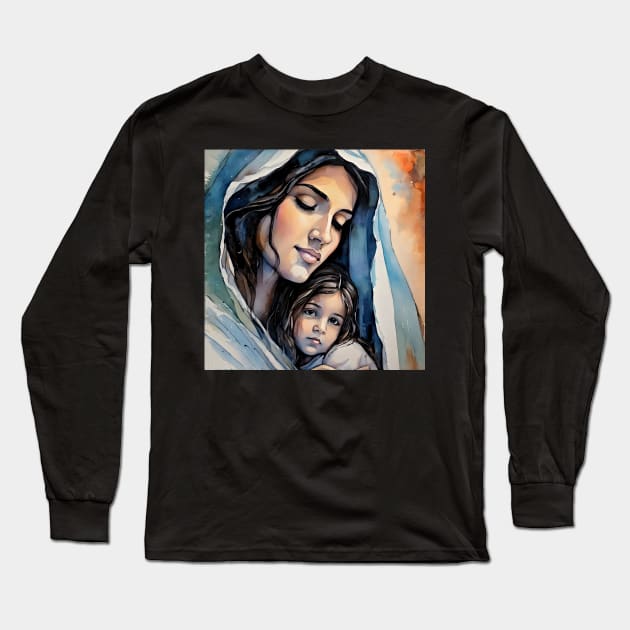 Holy Mary embracing for her son Long Sleeve T-Shirt by bogfl